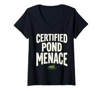 Donna Certified Pond Menace Nature Humor Animal Lover Maglietta con Collo a V