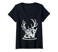 Donna Cervo Cervo Punk Rock Rocker Heavy Metal Maglietta con Collo a V