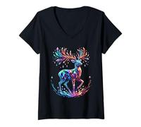 Donna Cervo Colorato Con Cristallo Stile Geometrico Maglietta con Collo a V