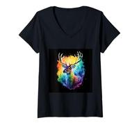 Donna Cervo con i colori arcobaleno Maglietta con Collo a V