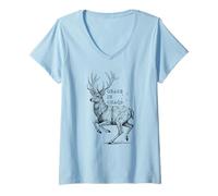 Donna Cervo Grazia nel Caos Elegante Antlers Astratto Natura Calma Maglietta con Collo a V