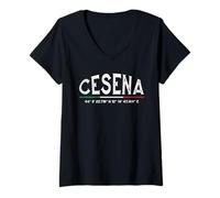 Donna Cesena Italia Coordinate GPS Maglietta con Collo a V