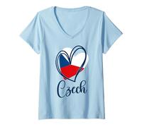 Donna Ceska Republika Carino Cuore Repubblica Ceca Bandiera Ragazze Bambini Maglietta con Collo a V