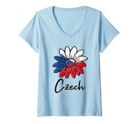 Donna Ceska Republika Daisy Flower Repubblica Ceca Bandiera Ragazze Bambini Maglietta con Collo a V