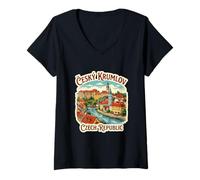 Donna Cesky Krumlov Repubblica Ceca Viaggio Souvenir Città Regalo Maglietta con Collo a V