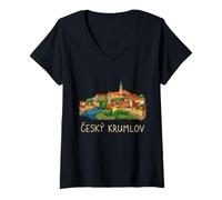 Donna Cesky Krumlov Repubblica Ceca Viaggio Souvenir City Landmark Gift Maglietta con Collo a V