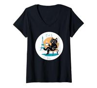 Donna C'Est La Vibe - Cool Paris Coffee Cat Maglietta con Collo a V