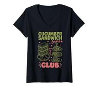 Donna Cetriolo Sandwich Amante Cibo Britannico Tea Time Maglietta con Collo a V