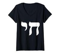 Donna Chai Jewish Israel Hebrew Life Symbol Maglietta con Collo a V