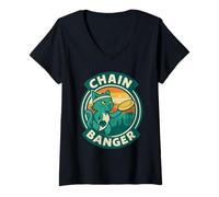 Donna Chain Banger Disc Golf Cat Retro Graphic Maglietta con Collo a V