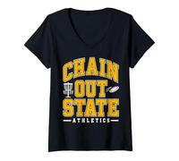 Donna Chain out State Athletics Funny Disc Golf College Varsity Maglietta con Collo a V