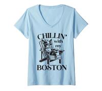 Donna Chaise Longue Estiva per Cani Boston Terrier Chillin' with My Boston Terrier Maglietta con Collo a V