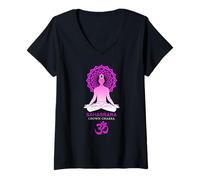 Donna Chakra della corona Sahasrara Om Yoga Meditation Maglietta con Collo a V