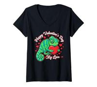 Donna Chameleon Valentine's Day Lover Saint Valentine Maglietta con Collo a V