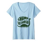 Donna Champ Lake Champlain Mostro American Folklore Maglietta con Collo a V