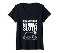 Donna Channeling My Inner Sloth Bear Lazy Sloths Maglietta con Collo a V