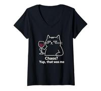 Donna Chaos Cat Sì, Ero io, Wine Lover Humor Maglietta con Collo a V