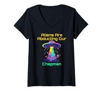 Donna Chapman Amante Umorismo Con Alien UFO Abduction VIbes Meme Maglietta con Collo a V