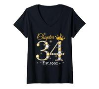 Donna Chapter 34 Fabulous EST 1992 34th Birthday Queen Diamond Maglietta con Collo a V