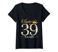 Donna Chapter 39 Fabulous EST 1987 39th Birthday Queen Diamond Maglietta con Collo a V