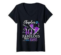 Donna Chapter 40 Fabulous Since 1985 40th Birthday Queen Diamond Maglietta con Collo a V