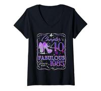 Donna Chapter 40 Fabulous Since 1985 40th Diamond Birthday Queen Maglietta con Collo a V