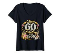 Donna Chapter 60 Fabulous Since 1966 Floral 60th Birthday Women Maglietta con Collo a V