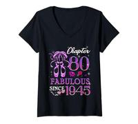 Donna Chapter 80 Fabulous Since 1945 80th Birthday Queen Diamond Maglietta con Collo a V