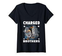 Donna Charged Brothers Turbo e Super Chargers per Aumentare la Potenza Maglietta con Collo a V