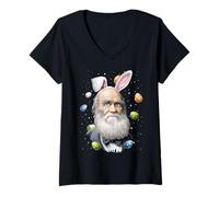 Donna Charles Darwin Evolution Theory Easter Rabbit Egg Bunny Earars Maglietta con Collo a V