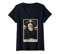 Donna Charles Darwin Evolution Theory Tarocchi Witchy Moon Maglietta con Collo a V