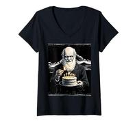 Donna Charles Darwin Evolution Theory - Torta di Compleanno per Festa di Compleanno Maglietta con Collo a V