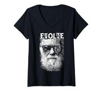 Donna Charles Darwin Evolve Retro Vintage Pop Art Scienza Maglietta con Collo a V