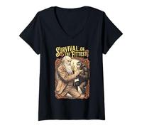 Donna Charles Darwin Monkey Sopravvivenza Dell'evoluzione più Forte Maglietta con Collo a V