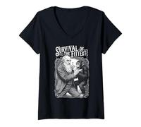 Donna Charles Darwin Monkey Sopravvivenza Dell'evoluzione più Forte Maglietta con Collo a V