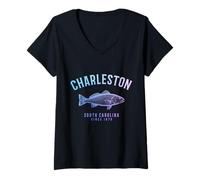 Donna Charleston South Carolina Redfish Red Drum Vintage Maglietta con Collo a V