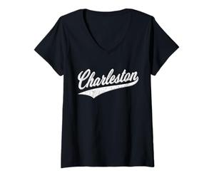 Donna Charleston South Carolina Varsity Script retrò Stile Classico Maglietta con Collo a V