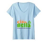 Donna Charm Ciao Bella in grani Italiani, Fatto a Mano Maglietta con Collo a V