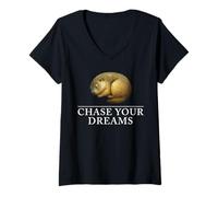 Donna Chase Your Dreams Sleeping Marmot - Citazione ispiratrice Maglietta con Collo a V