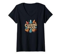 Donna Chasing Rocks Crystal Collector Geology Mineral Hunter Maglietta con Collo a V