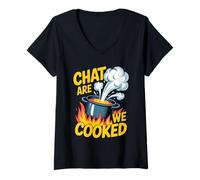 Donna Chat Are We Cooked Crollo dei Meme di Internet - Maglietta con Collo a V