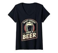 Donna Che Carriera Avere Una Birra Divertente Bere Design Maglietta con Collo a V
