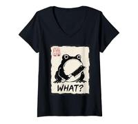 Donna Che Cosa? Grumpy Frog Cleaver Dark Humor Japanese Ink Art Maglietta con Collo a V