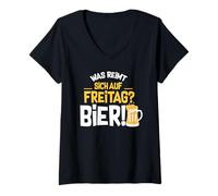 Donna Che cosa si reca al venerdì? Design per gli amanti della birra Maglietta con Collo a V