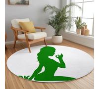 Donna Che Fa Il Gesto Ok Tappeto Rotondo 150 cm Design Di Silhouette Lavabile Tappetini Rotondo, Bianco Tappetino Antiscivolo Assorbente per Ingresso Camera da Letto Soggiorno Interno Tavolino