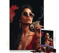 Donna che fuma, arte, bar, puzzle W, 1000 pezzi per adolescenti, allenamento mentale, divertimento facile, taglio uniforme, chic, regalo di Natale (38x26cm)