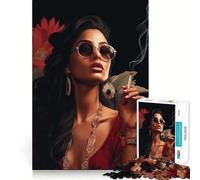 Donna che fuma,arte,bar,W,puzzle da 1000 pezzi per adulti,gioco di esercitazione,zero spazi,incastro perfetto,attività di legame per i propri cari (50x75cm)