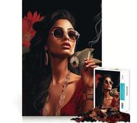 Donna che fuma,arte,bar,W,puzzle per adulti,1000 pezzi,gioco di memoria,taglio di alta precisione,attività creativa,momento di tranquillità,esercizio mentale a casa (38x26cm)