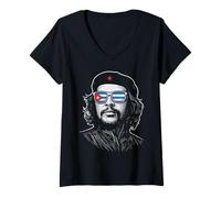 Donna Che Guevara Camicia Bandiera Cuba Rivoluzione Ribelle Cuba Divertente Maglietta con Collo a V