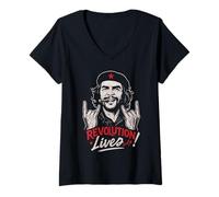 Donna Che Guevara Camicia Cuba Revolution Ribelle Vintage Cuban Maglietta con Collo a V
